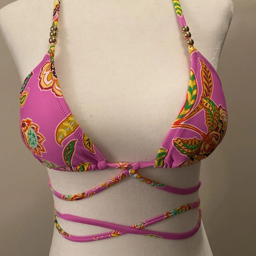 NEW Aerie Pink wrap triangle bikini top and Crossover High Waisted Bikin…